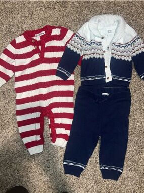 Baby Bundle Cherokee Janie and Jack Thick Knit Sweater Set & Onesie 3-6 Months